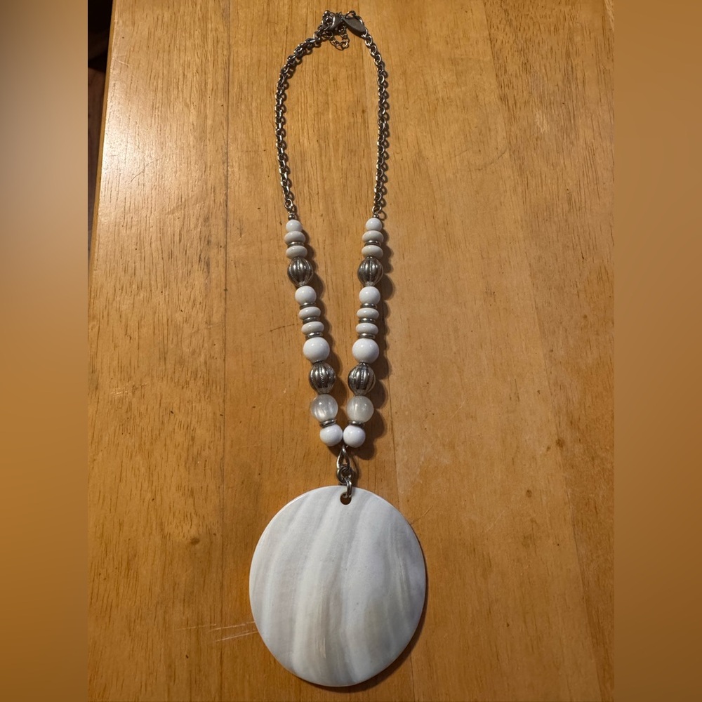 NY Silver Tone Statement Beaded MOP Necklace